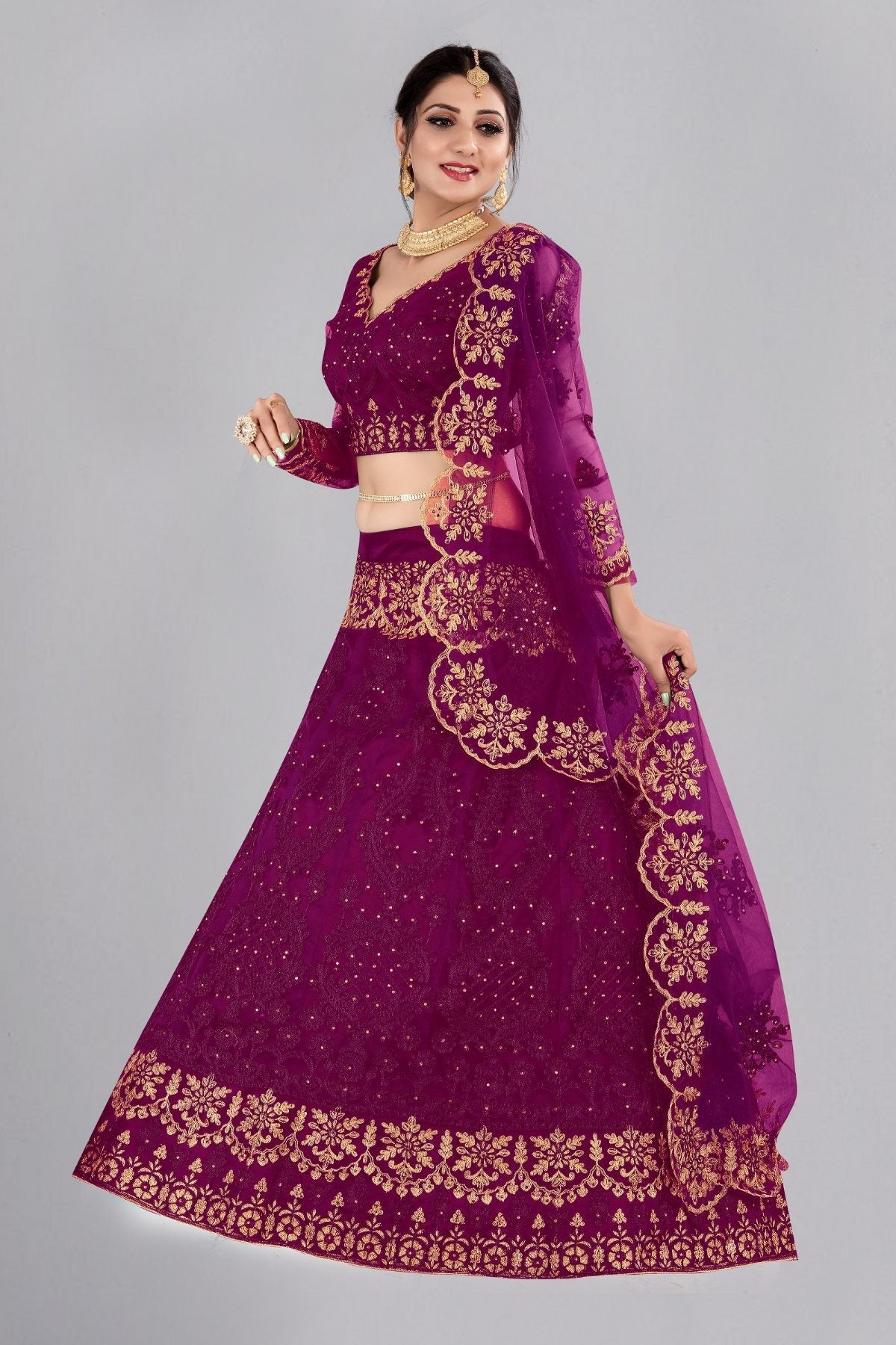 Purple Net Thread Embroidered Designer Lehenga Choli Set