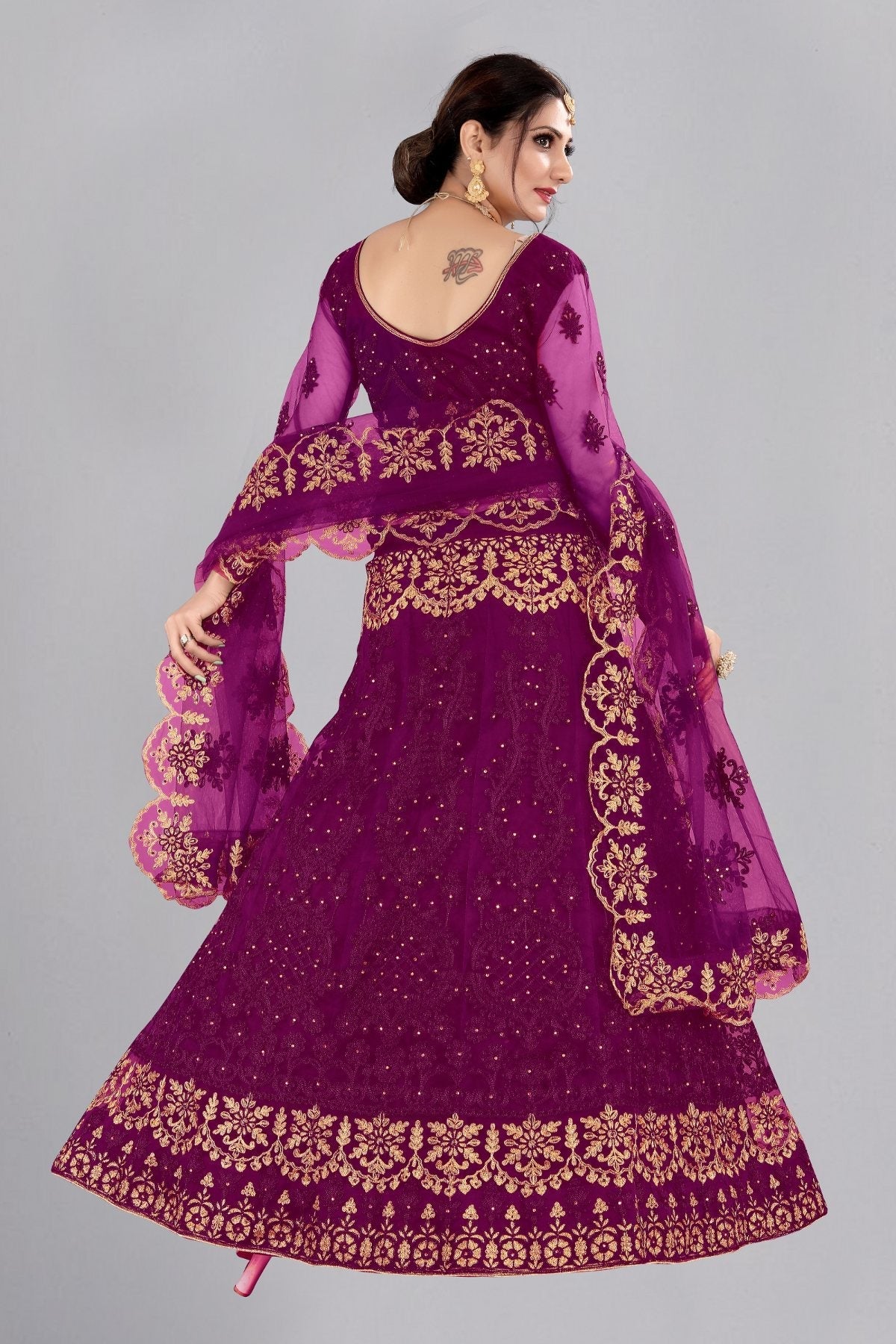 Purple Net Thread Embroidered Designer Lehenga Choli Set