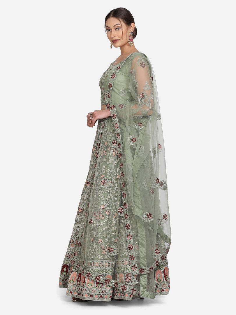 Light Green Net Thread Embroidered Designer Lehenga Choli Set