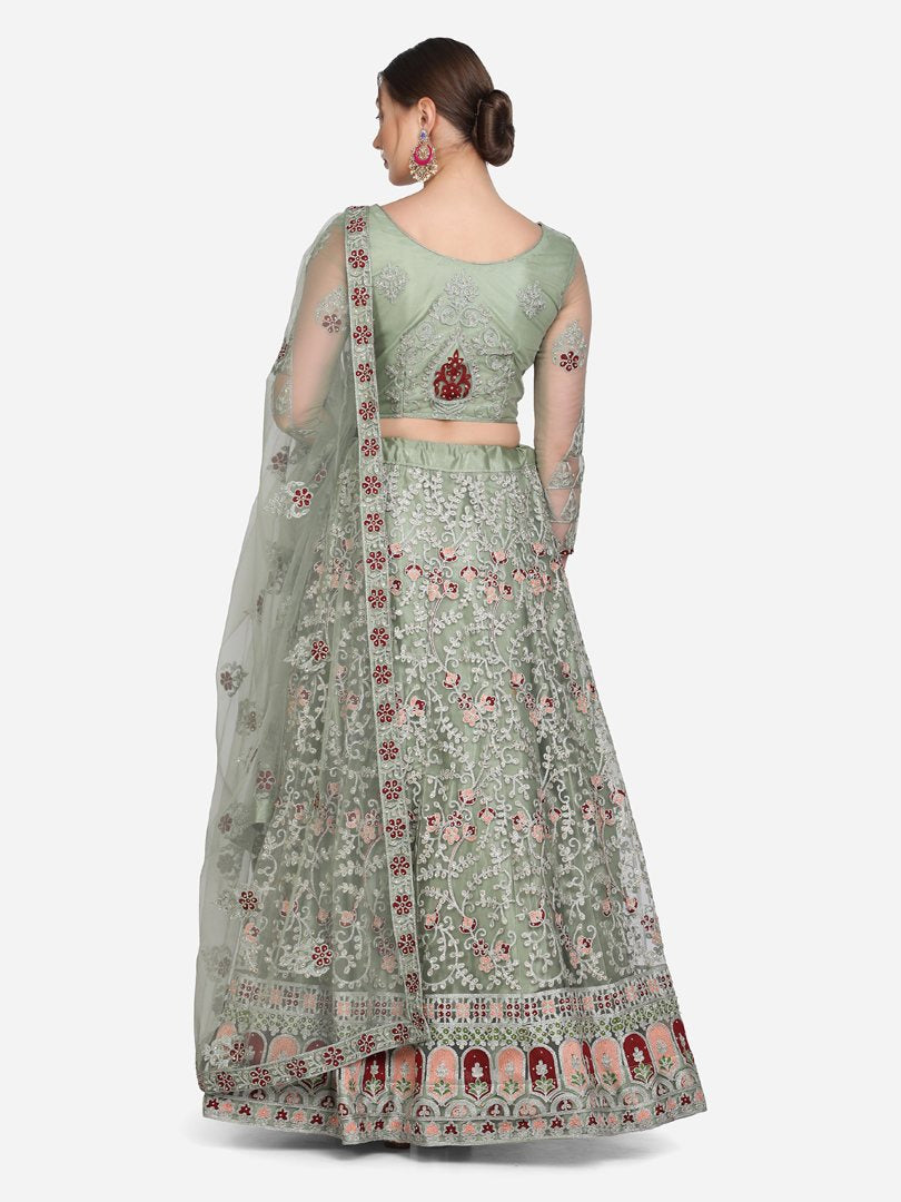 Light Green Net Thread Embroidered Designer Lehenga Choli Set