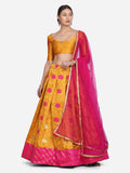 Pink Taffeta Silk Lehenga Choli featuring intricate Zari woven patterns