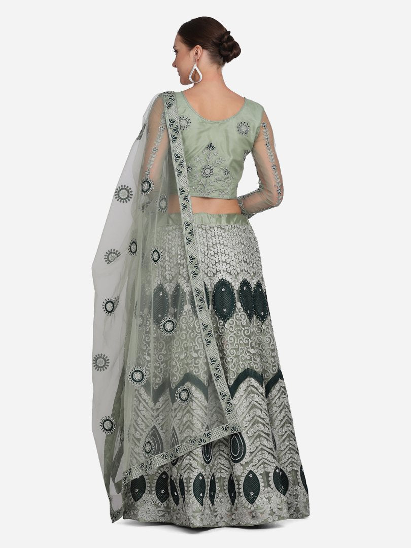 Sea Green Net Thread Embroidered Lehenga Choli with Dupatta