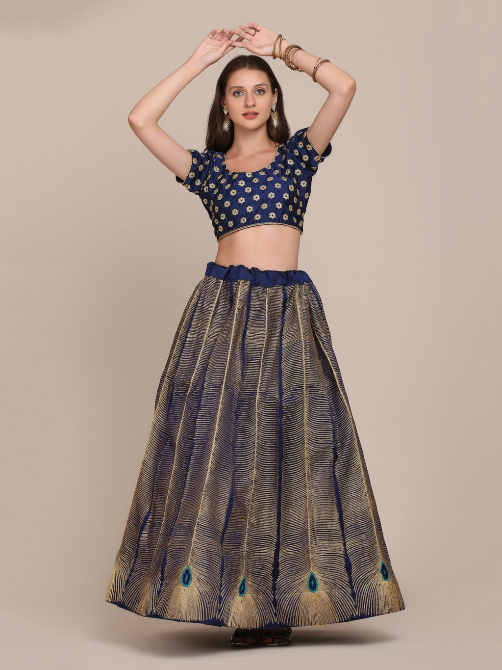 Women's Navy Blue Taffeta Silk Embroidered Lehenga Choli Set