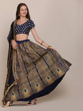 Navy blue taffeta silk embroidered lehenga choli with dupatta