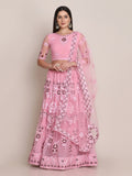 Light Pink Net Thread Embroidered Lehenga Choli with Dupatta
