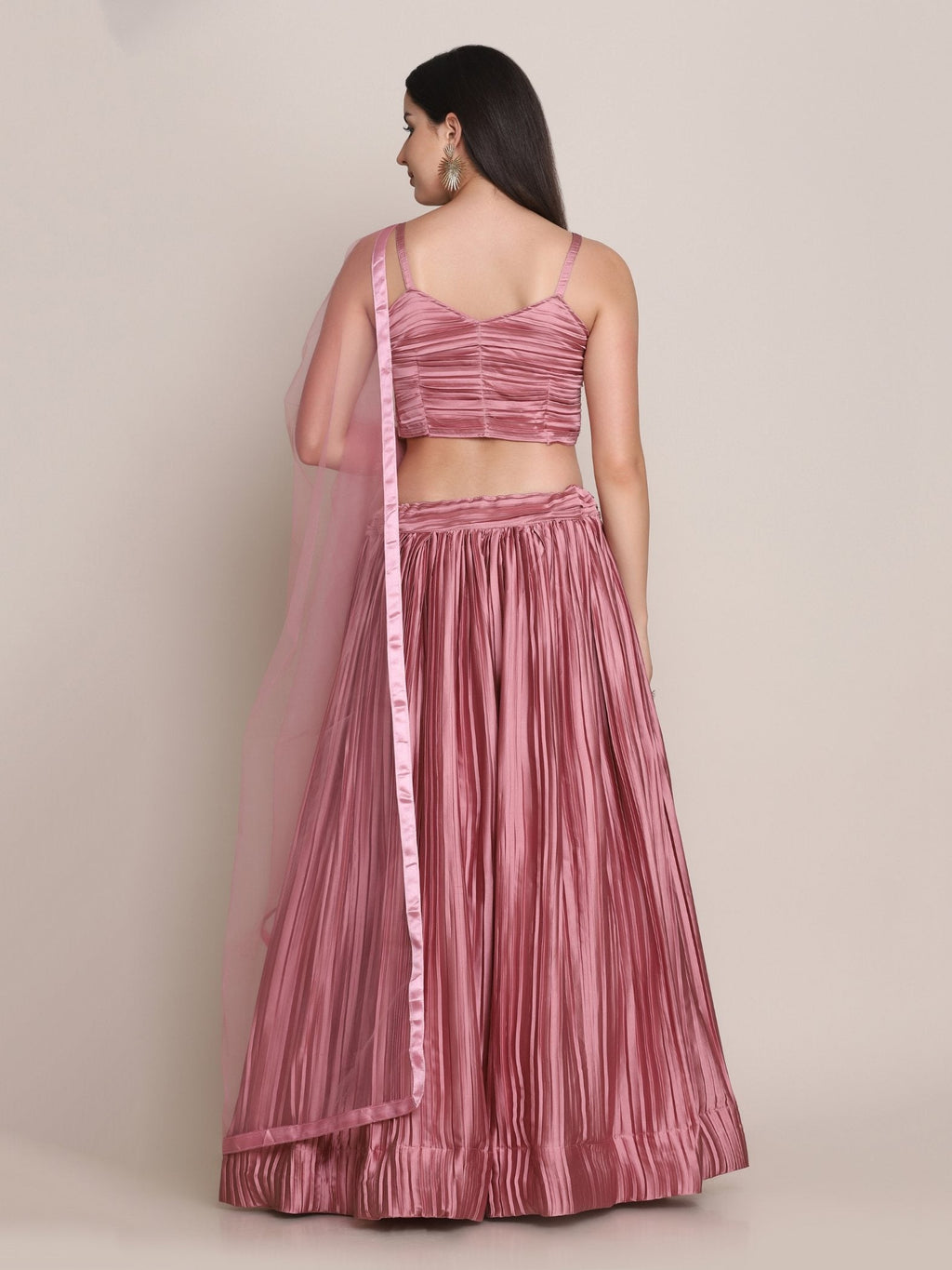 Dusty Pink Satin Silk Lehenga Choli with Platted Work