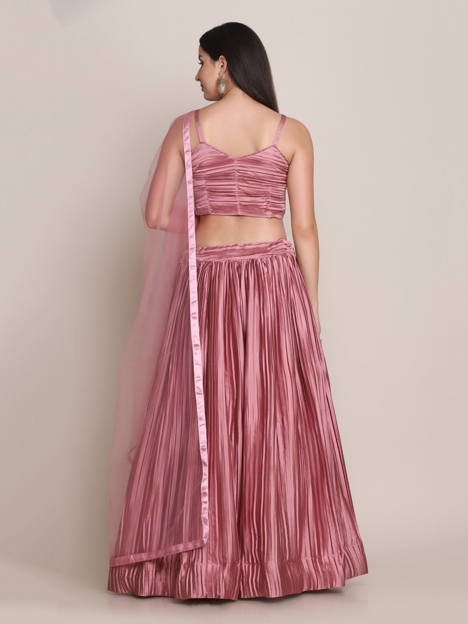 Dusty Pink Satin Silk Lehenga Choli with Platted Work