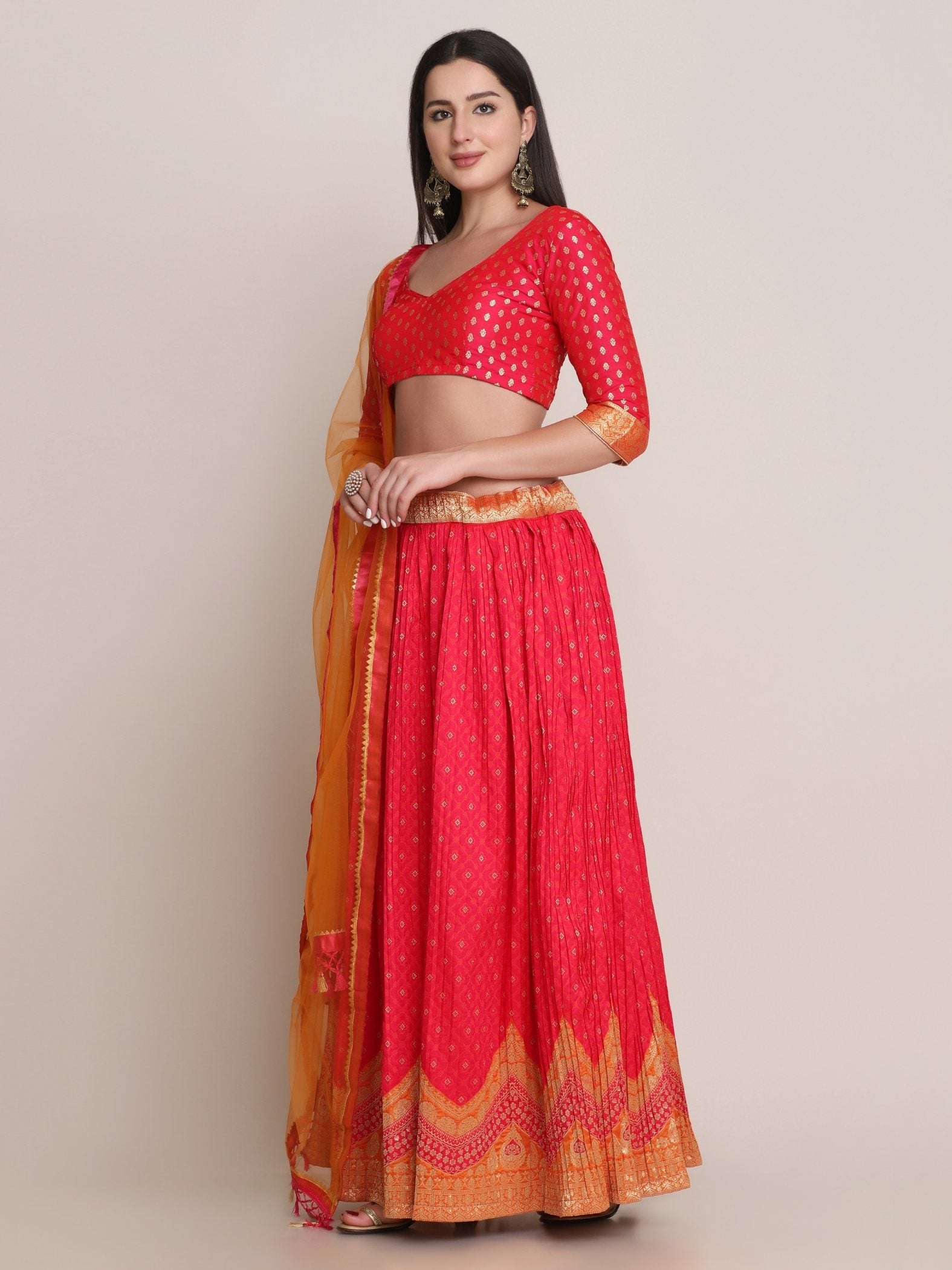 Pink Silk Blend Zari Woven Lehenga Choli with Dupatta
