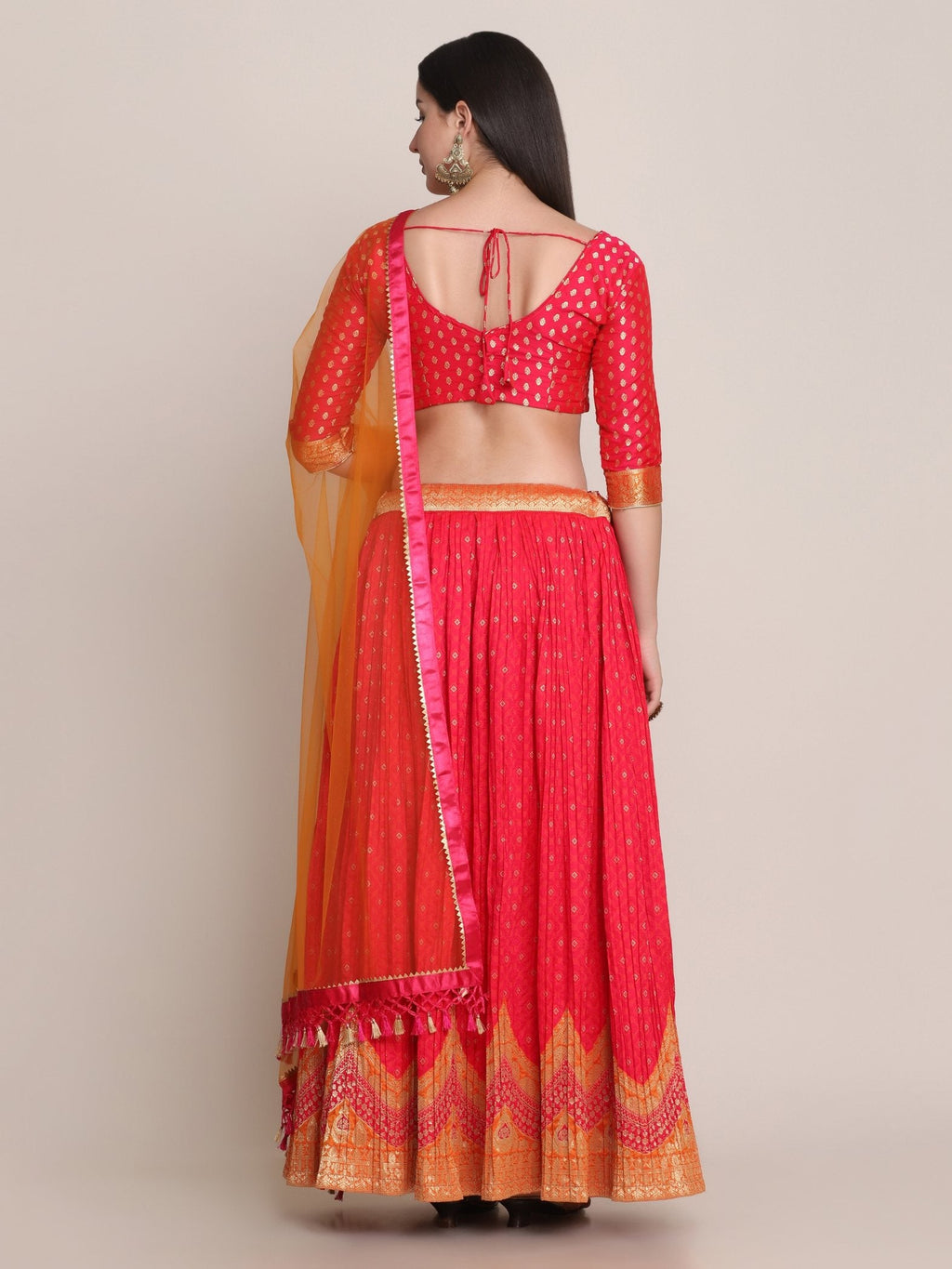 Pink Silk Blend Zari Woven Lehenga Choli with Dupatta