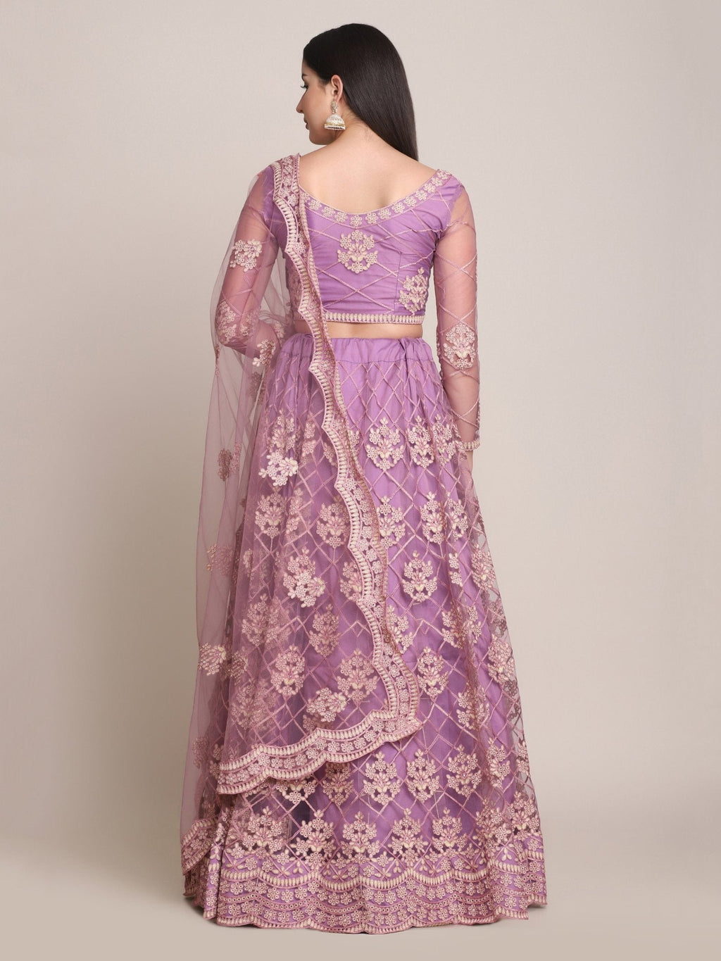 Purple Net Thread Embroidered Lehenga Choli Set