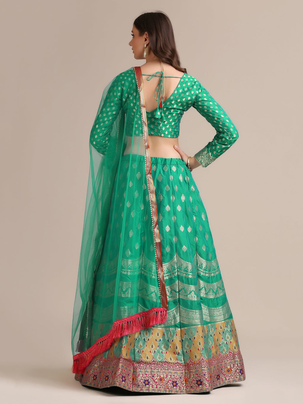 Rama Jacquard Silk Lehenga Choli with Gold Woven Work