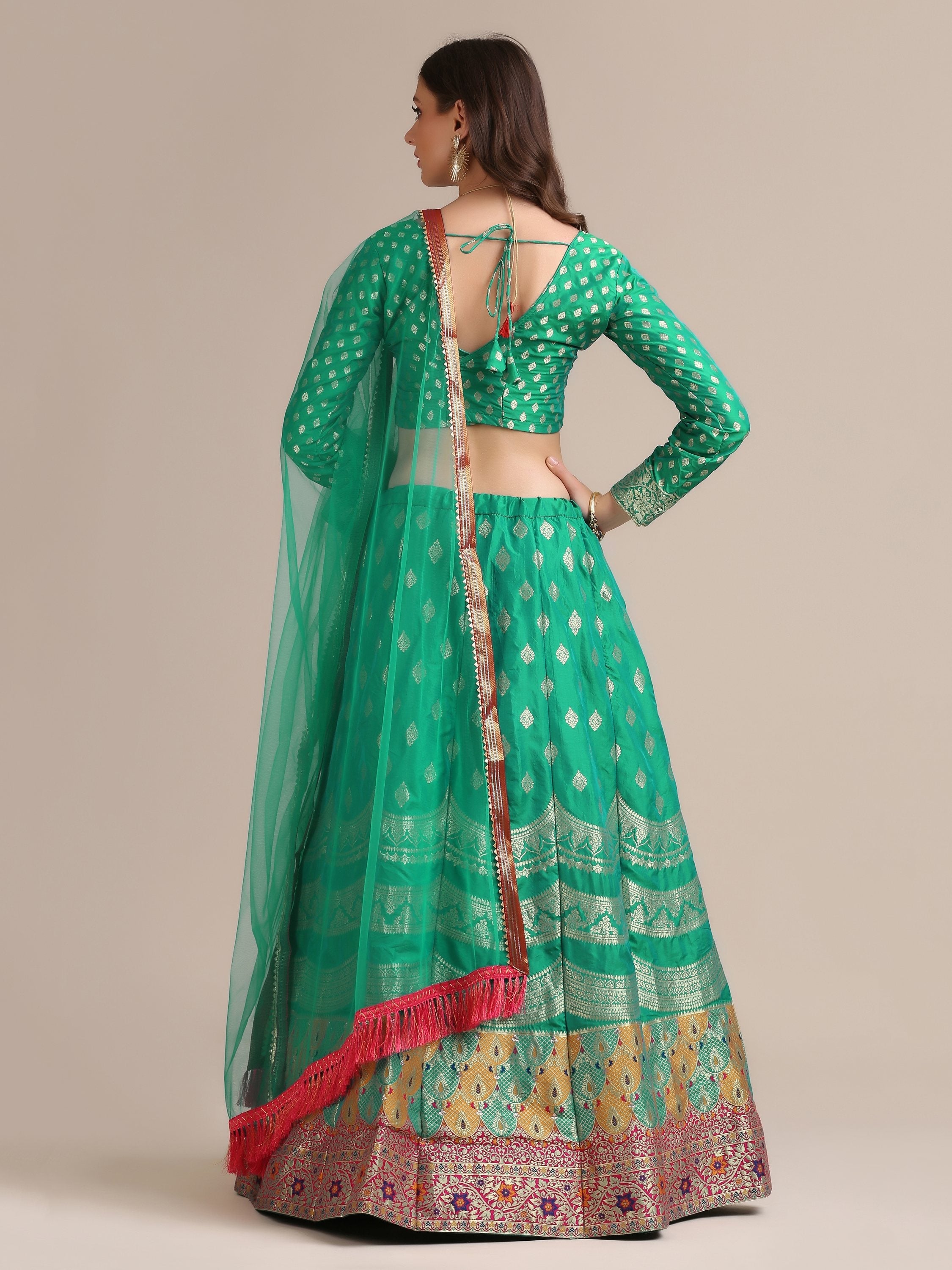 Rama Jacquard Silk Lehenga Choli with Gold Woven Work