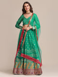 Rama Jacquard Silk lehenga choli with gold woven embroidery and dupatta