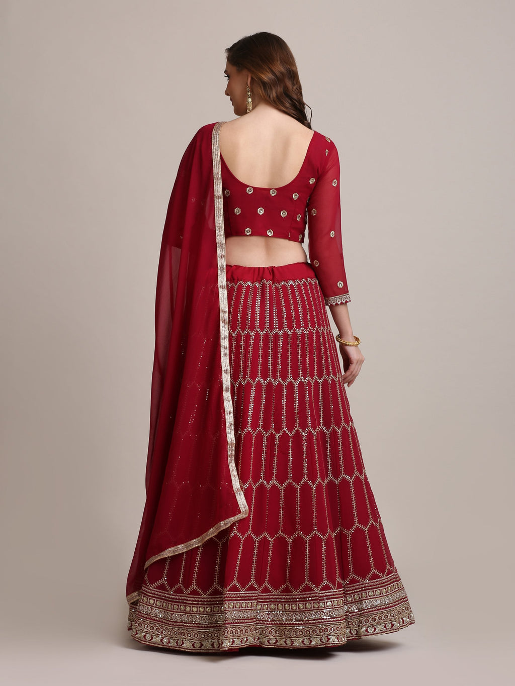 Maroon Georgette Sequins Lehenga Choli with Dupatta