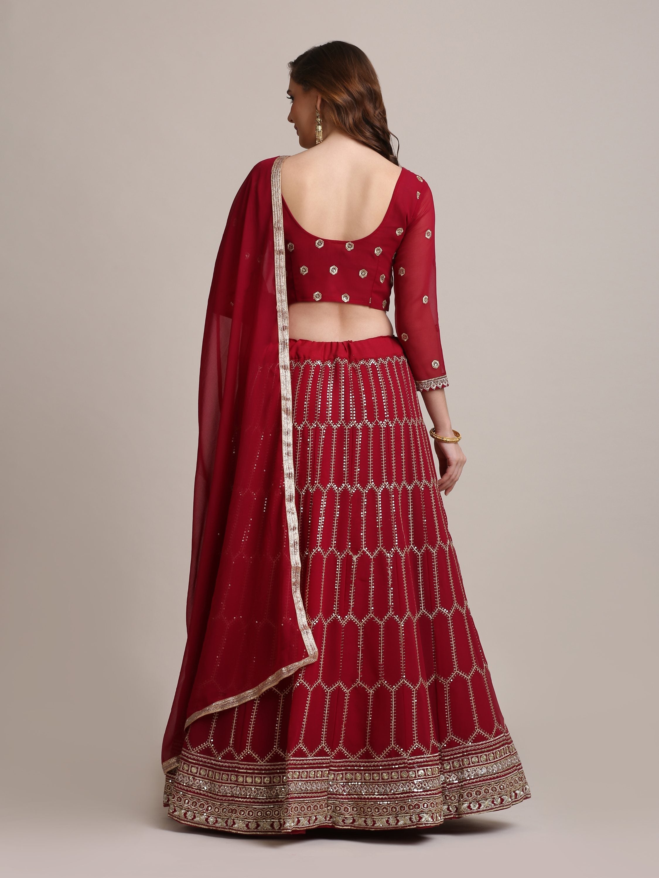 Maroon Georgette Sequins Lehenga Choli with Dupatta