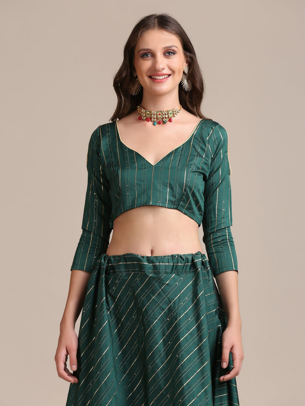 Bottle Green Georgette Sequin Lehenga Choli with Dupatta