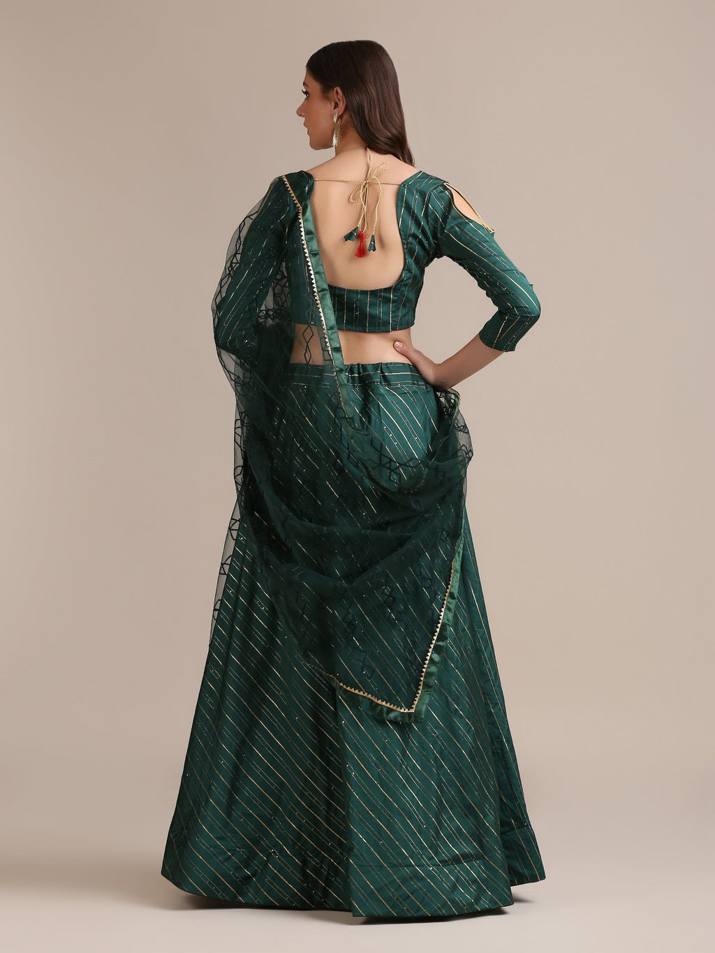 Bottle Green Georgette Sequin Lehenga Choli with Dupatta