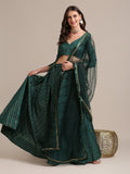 Bottle green georgette lehenga with sequin work and dupatta
