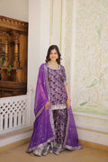 Purple Viscose Jacquard gharara set with Zari embroidery and sequin embellishments.
