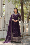 Purple Faux Blooming Anarkali Kurta with sequins and embroidery with matching dupatta