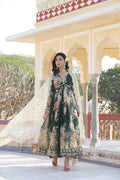 Bottle green Russian Silk Anarkali kurta with zari embroidery and sequins
