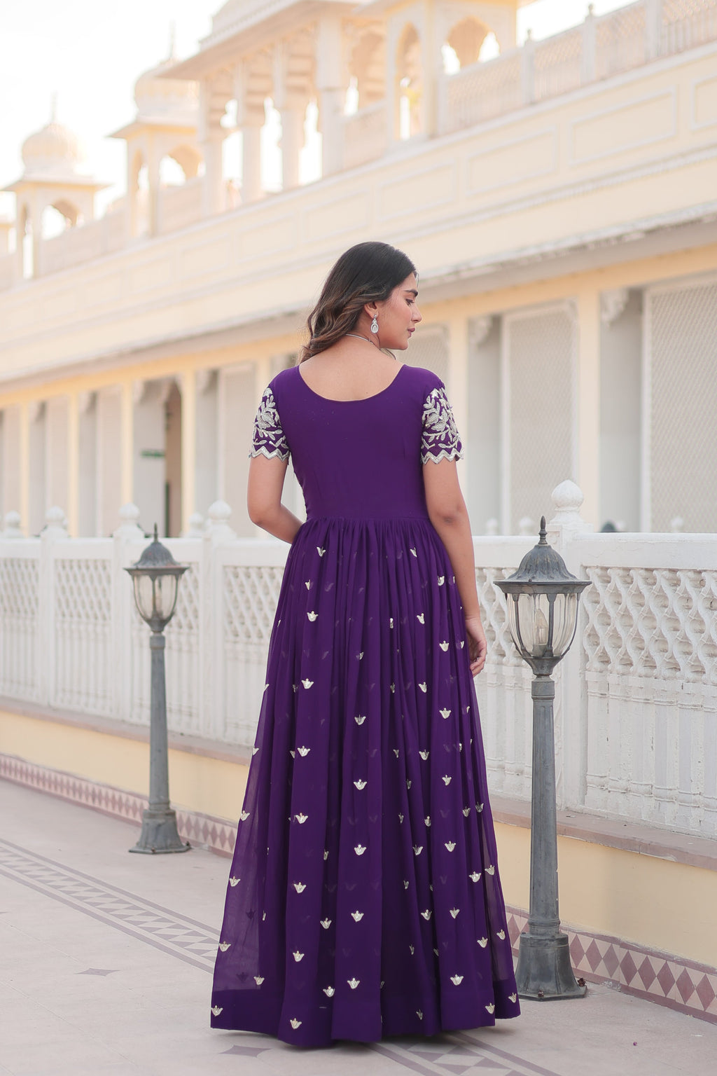 Purple Faux Blooming Anarkali Dress with Codding Embroidery