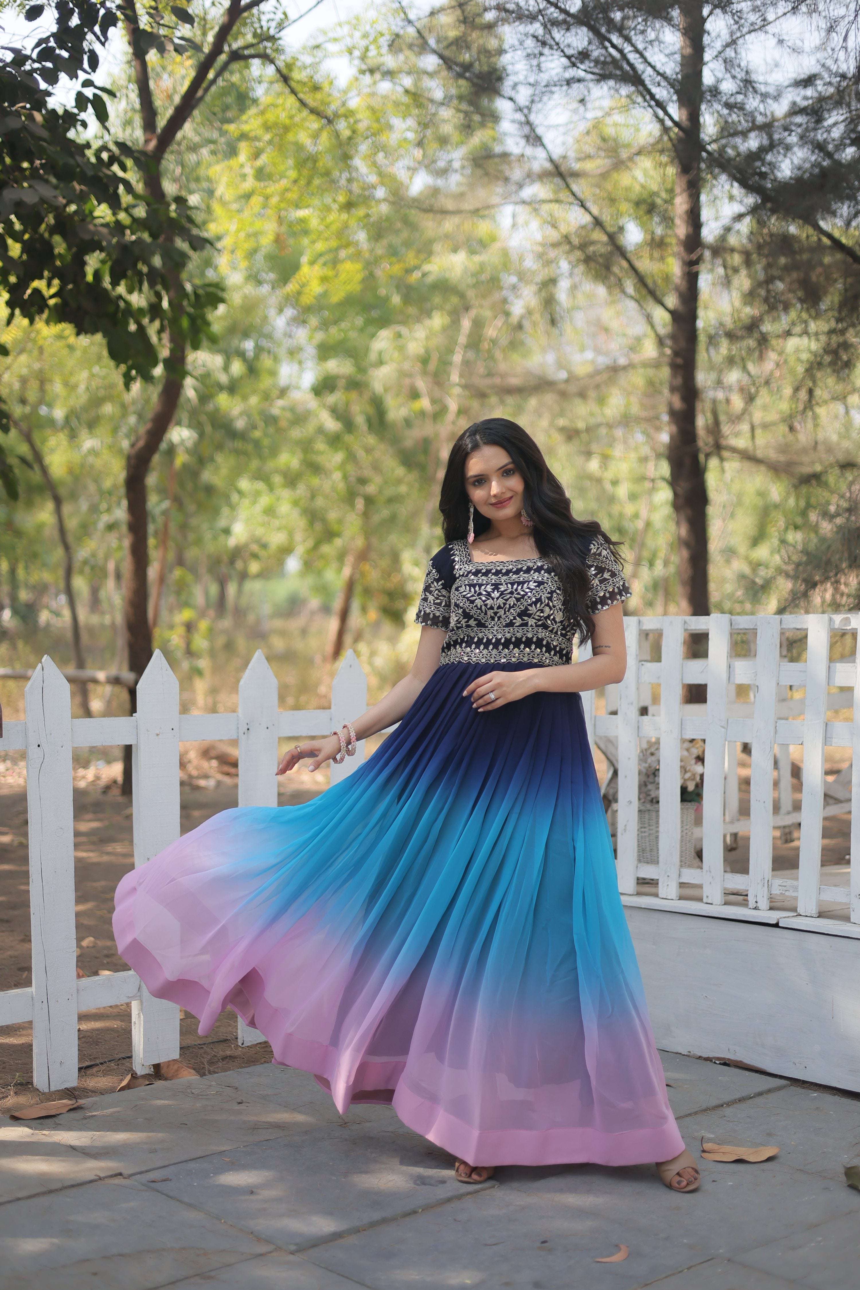Multicolor Faux Blooming Anarkali Dress with Zari Embroidery