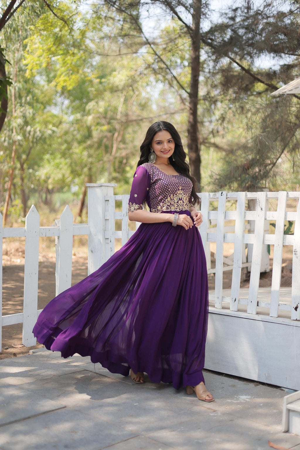 Purple Faux Blooming Anarkali Dress with Zari Embroidery