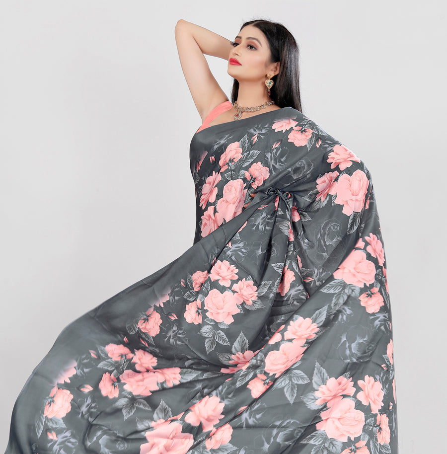 Jyoti Fashion Women's Multicolor Pure Japan Satin Digital Printed Designer Saree with Blouse