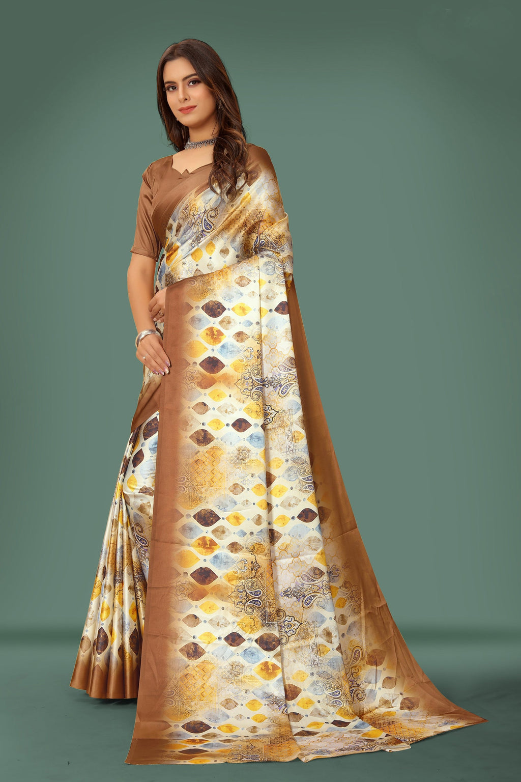 Multicolor Pure Japan Satin Digital Printed Designer Saree