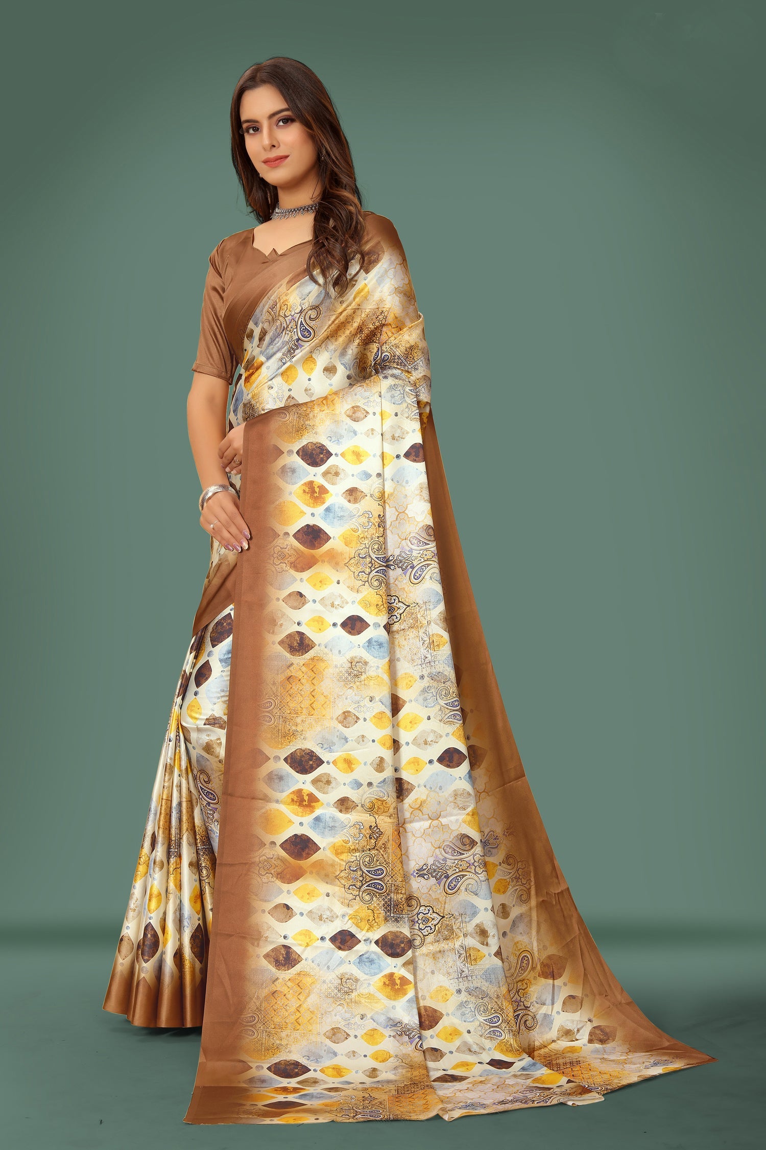 Multicolor Pure Japan Satin Digital Printed Designer Saree