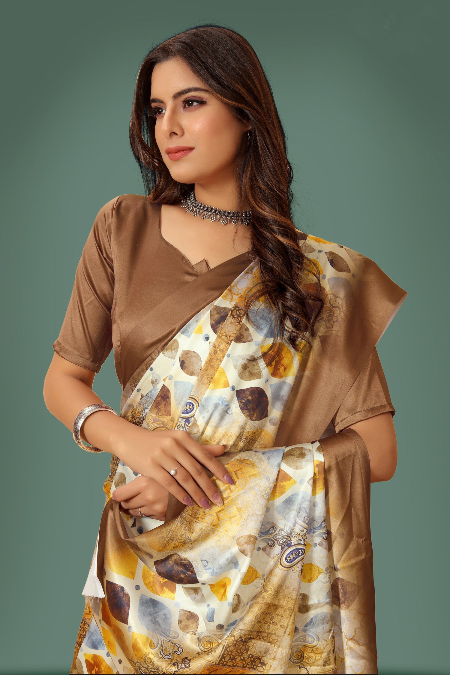 Multicolor Pure Japan Satin Digital Printed Designer Saree