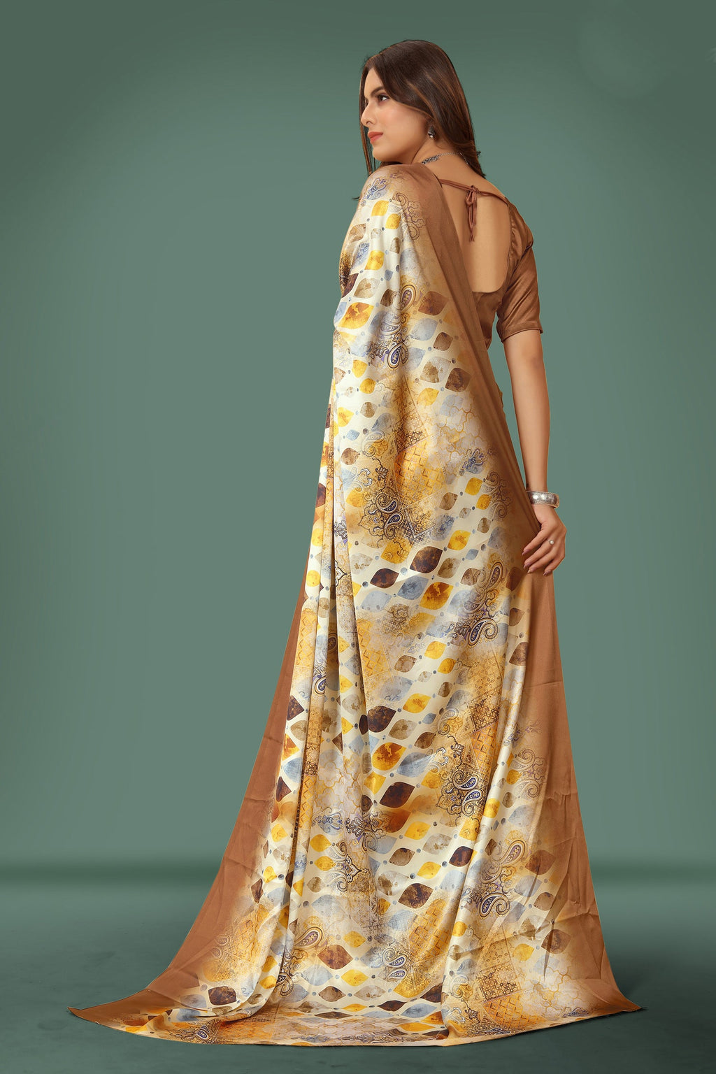 Multicolor Pure Japan Satin Digital Printed Designer Saree