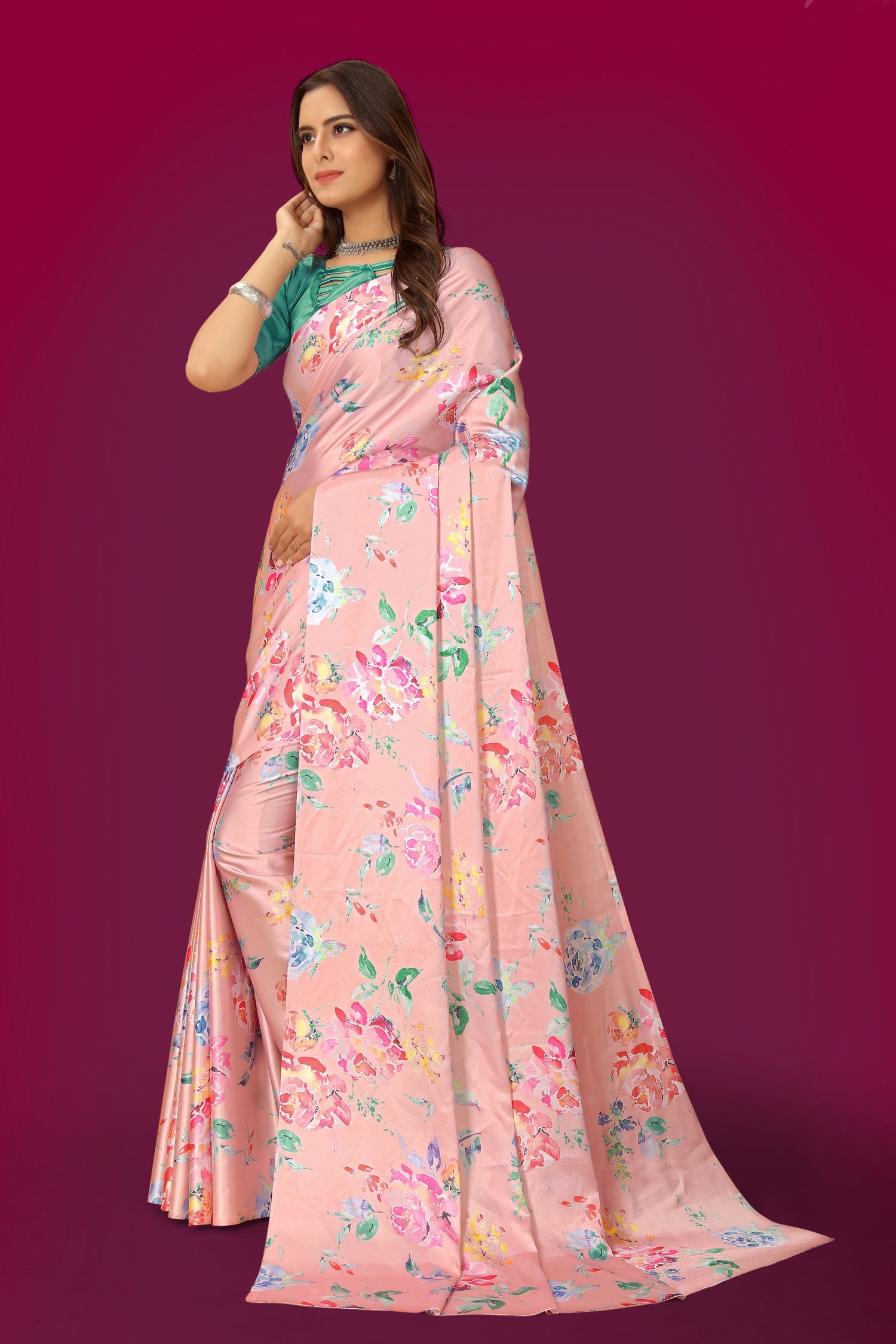 Jyoti Fashion Women's Multicolor Pure Japan Satin Digital Printed Designer Saree with Blouse