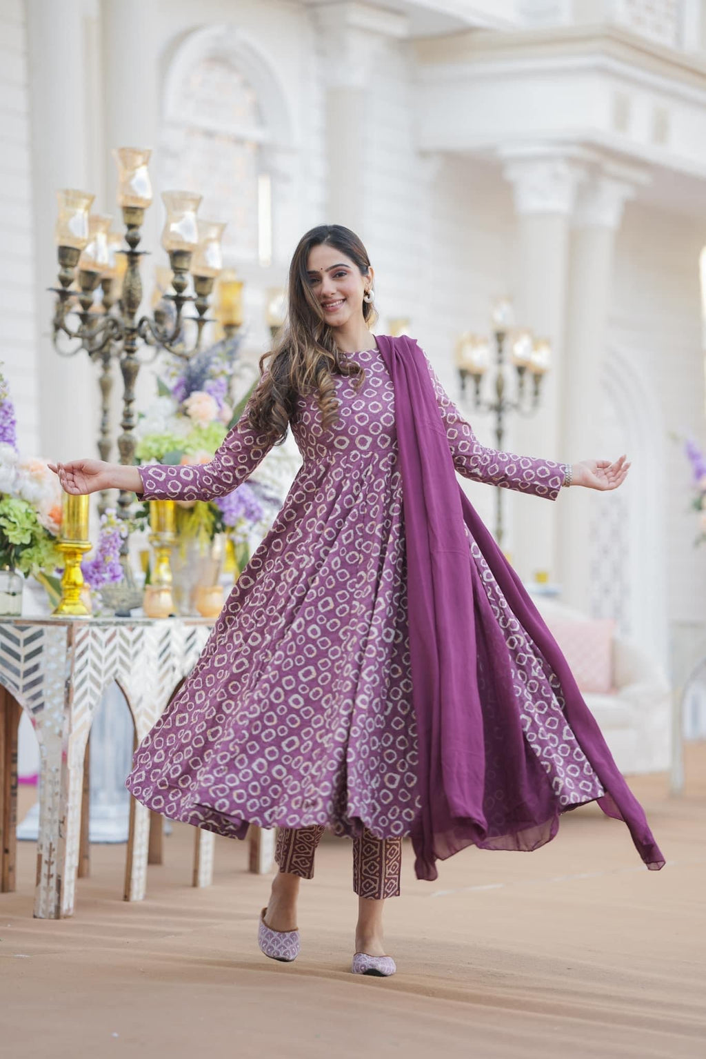 Women's Purple Cotton Silk Digital Printed Knee-Length Kurta Set