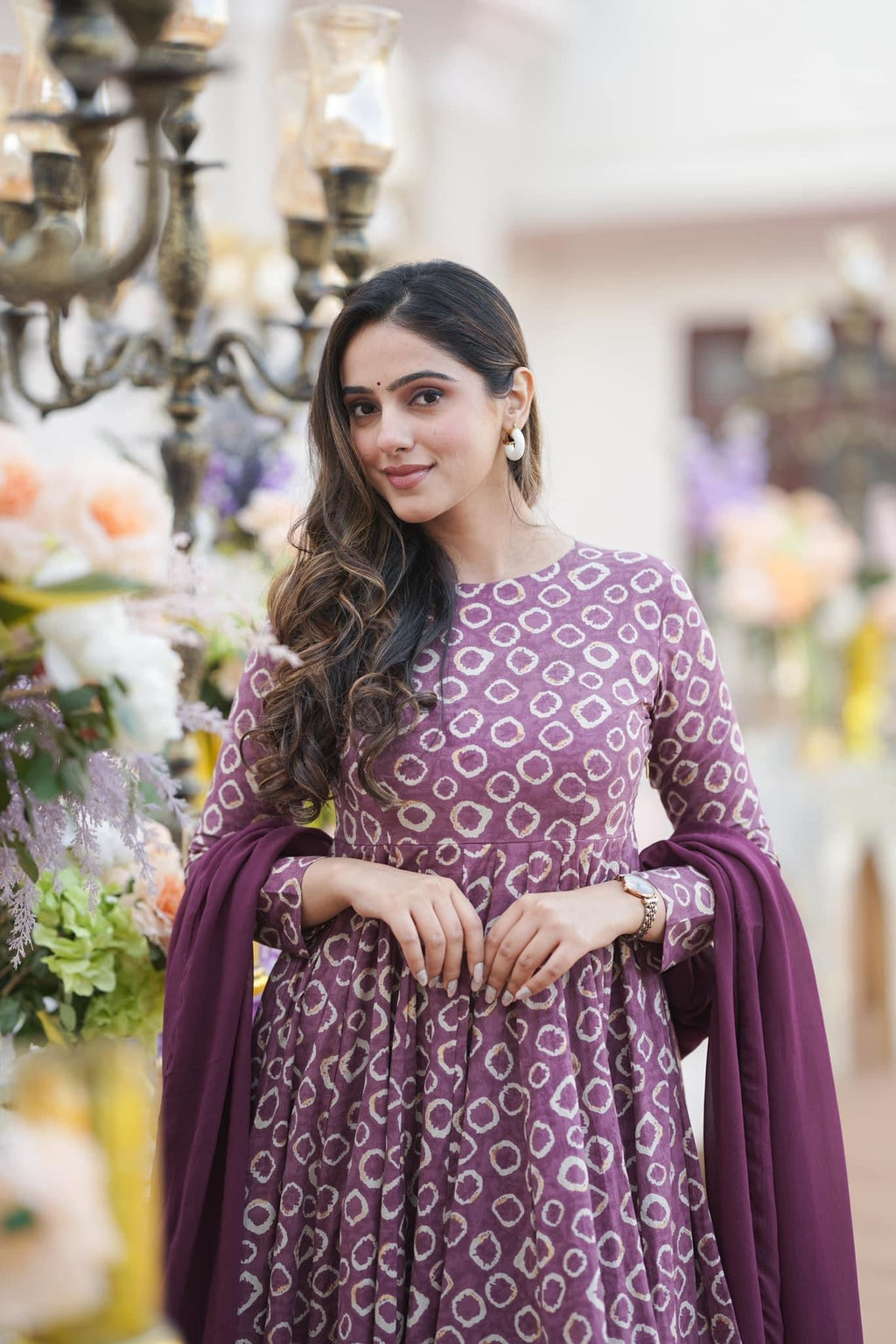 Women's Purple Cotton Silk Digital Printed Knee-Length Kurta Set