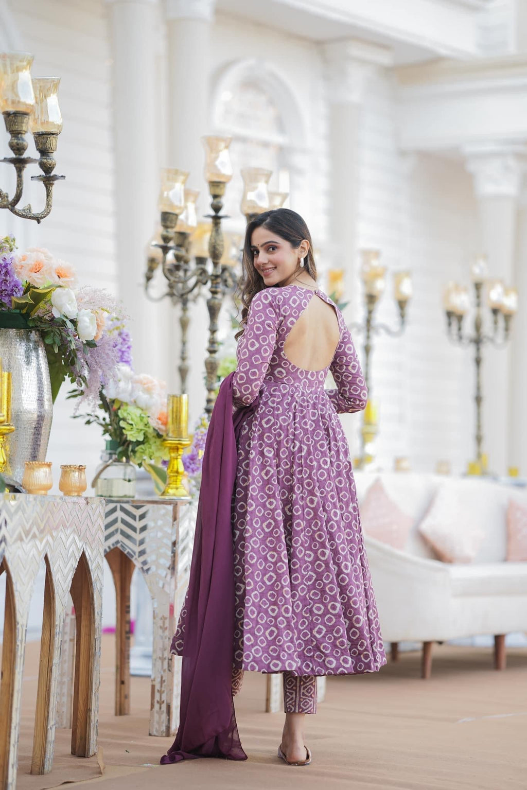 Women's Purple Cotton Silk Digital Printed Knee-Length Kurta Set
