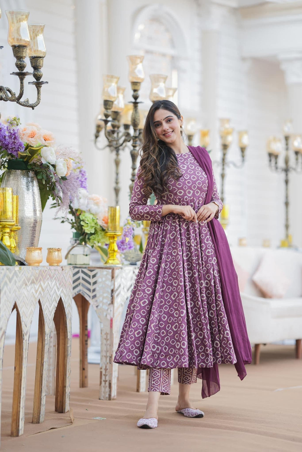 Women's Purple Cotton Silk heavy digital printed knee-length kurta set