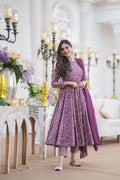 Women's Purple Cotton Silk heavy digital printed knee-length kurta set