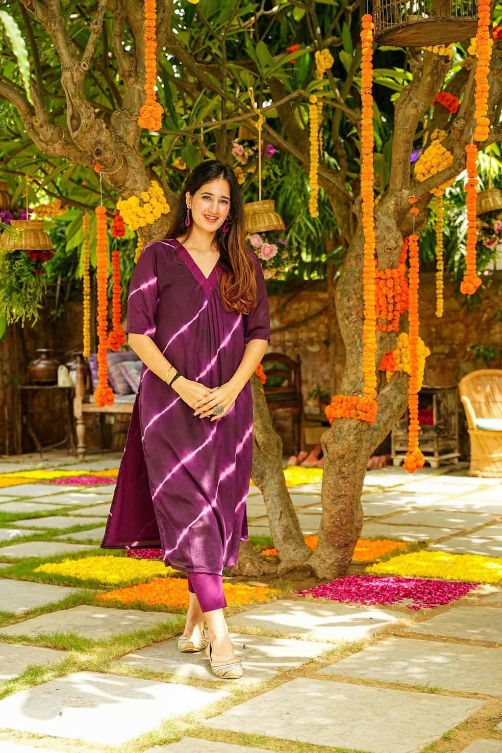 Women's Purple Pure Muslin Digital Printed Straight Kurta Set