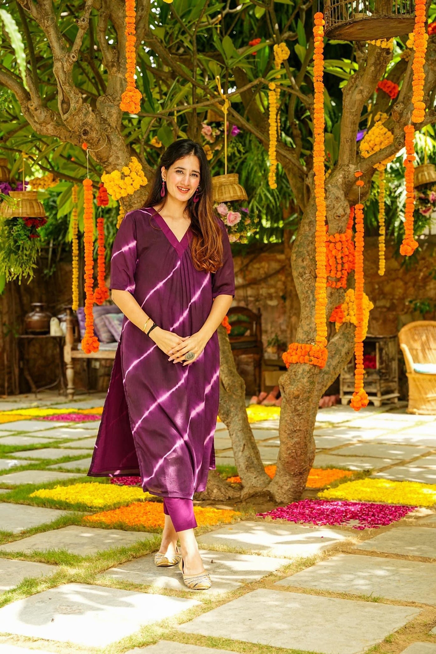 Women's Purple Pure Muslin Digital Printed Straight Kurta Set