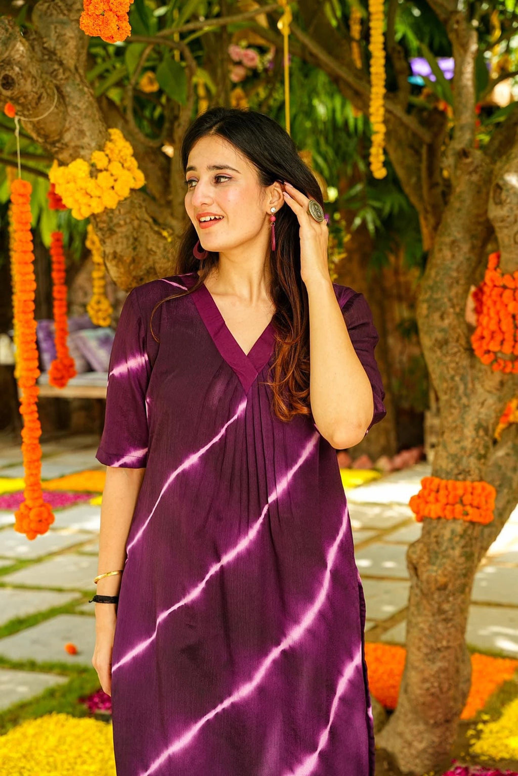 Women's Purple Pure Muslin Digital Printed Straight Kurta Set