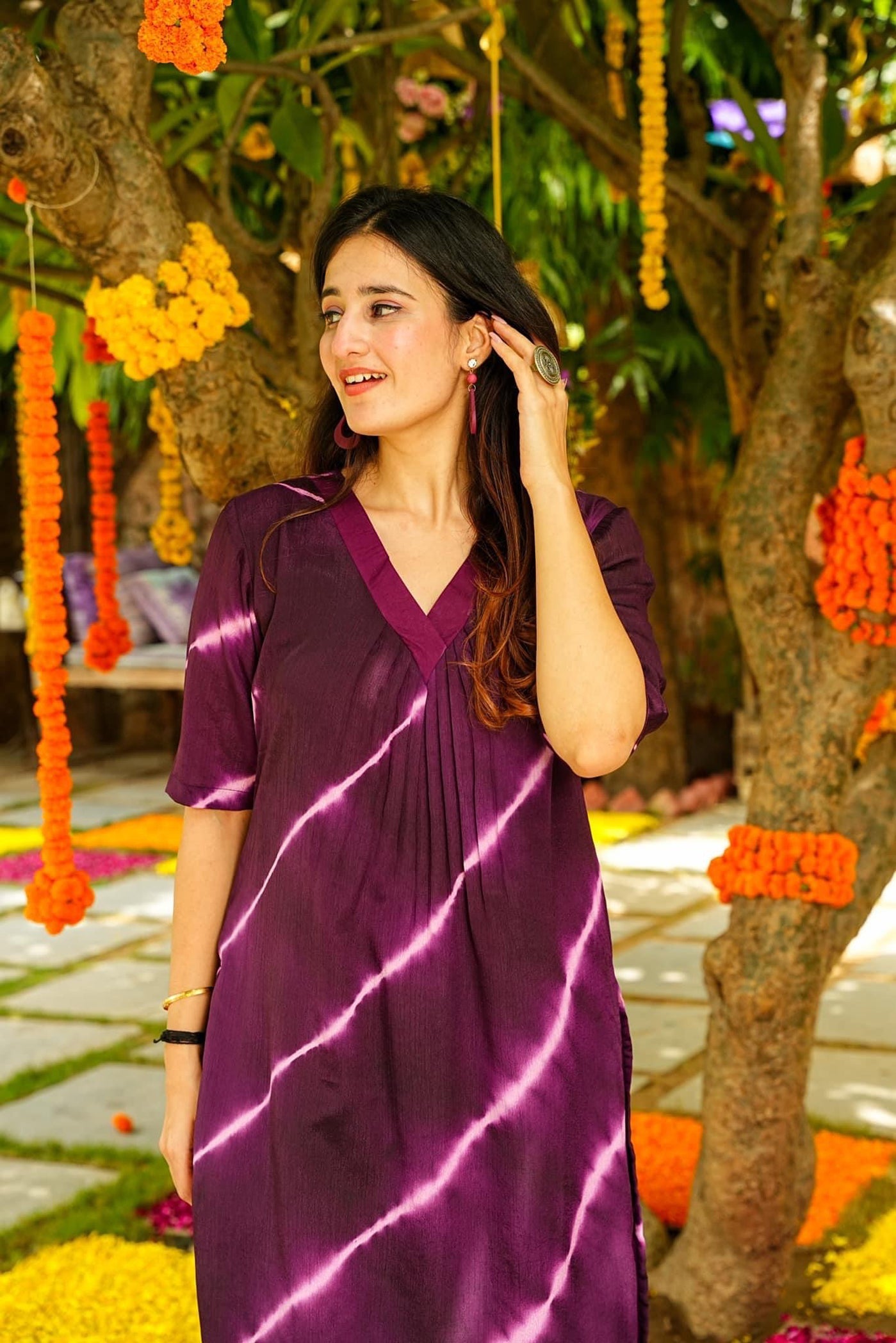 Women's Purple Pure Muslin Digital Printed Straight Kurta Set