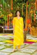Women wearing a yellow pure muslin straight kurta with heavy digital print detail