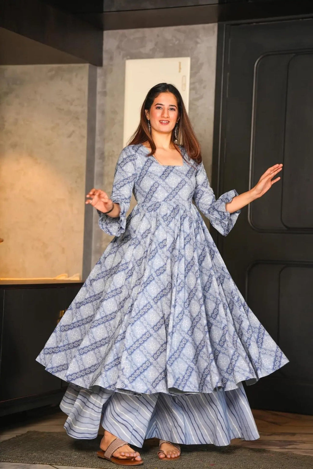 Women's Grey Cotton Silk Digital Printed Straight Kurta Set