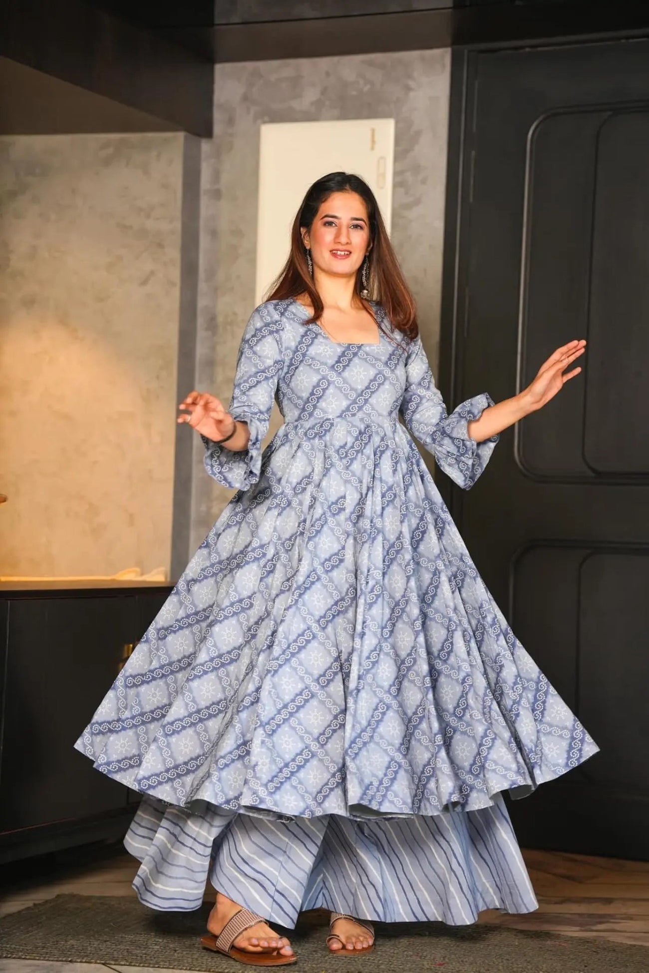Women's Grey Cotton Silk Digital Printed Straight Kurta Set
