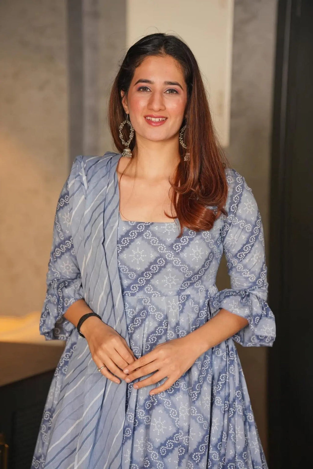 Women's Grey Cotton Silk Digital Printed Straight Kurta Set