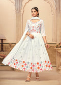 White floor-length faux georgette A-line kurta with heavy embroidery