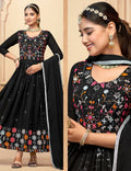 Women's Black Faux Georgette floor-length A-line kurta set with heavy embroidery