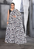 Elegant black faux georgette digital printed saree featuring modern patterns and a matching blouse
